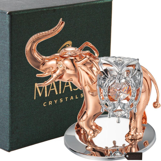 Rose Gold and Silver Color Crystal Studded Elephant Ornament